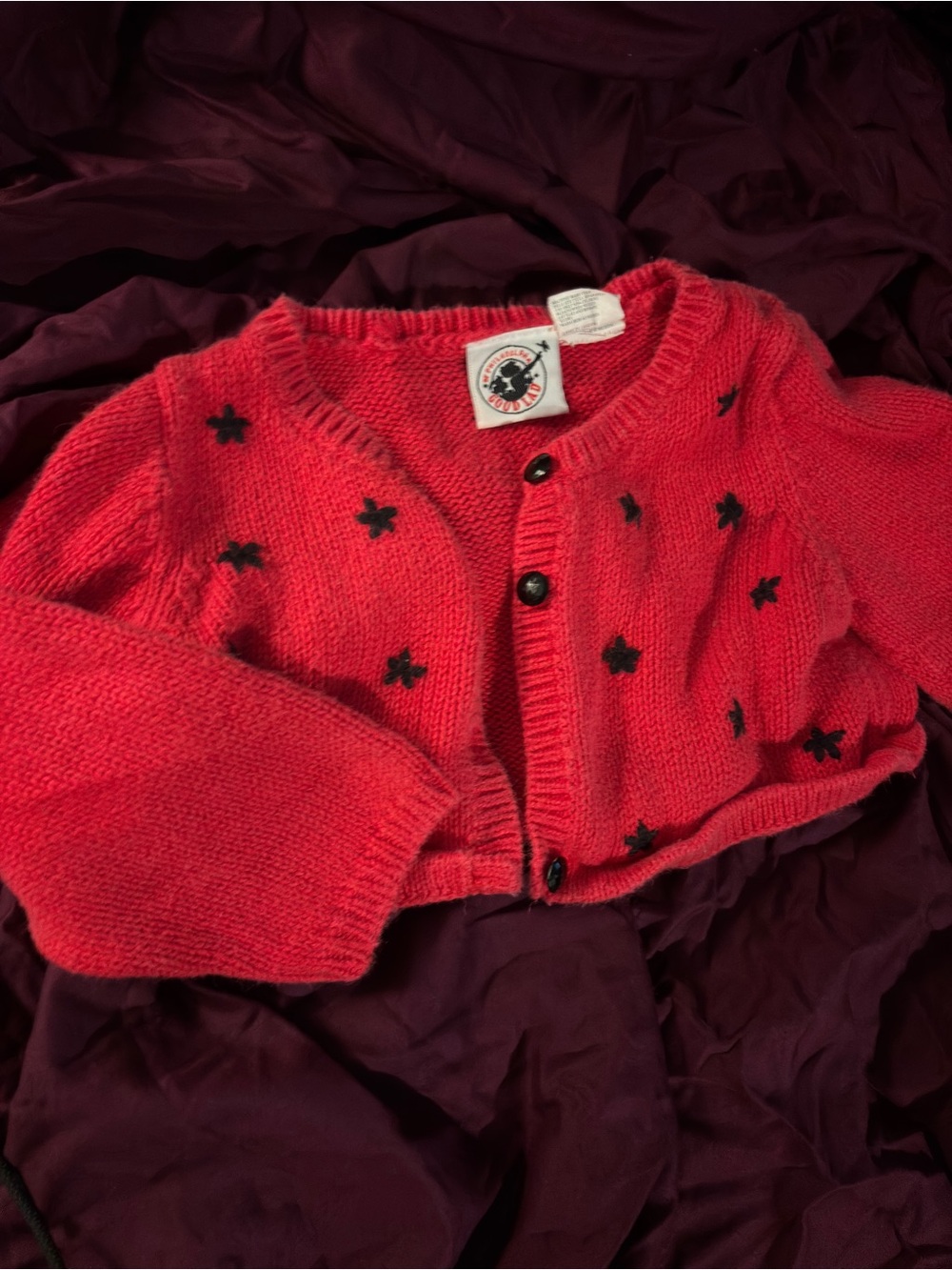 Good Lad Coral Red Cardigan with Black Star Motif